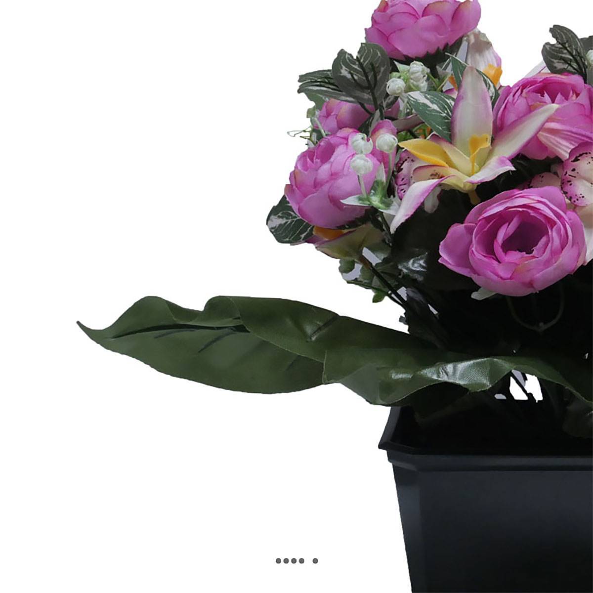 Artificielles - Jardinière fleurs artificielles cimetière renoncules et orchidées H 30 cm L 40 cm Mauve violet - couleur: Mauve violet - Imagen 3