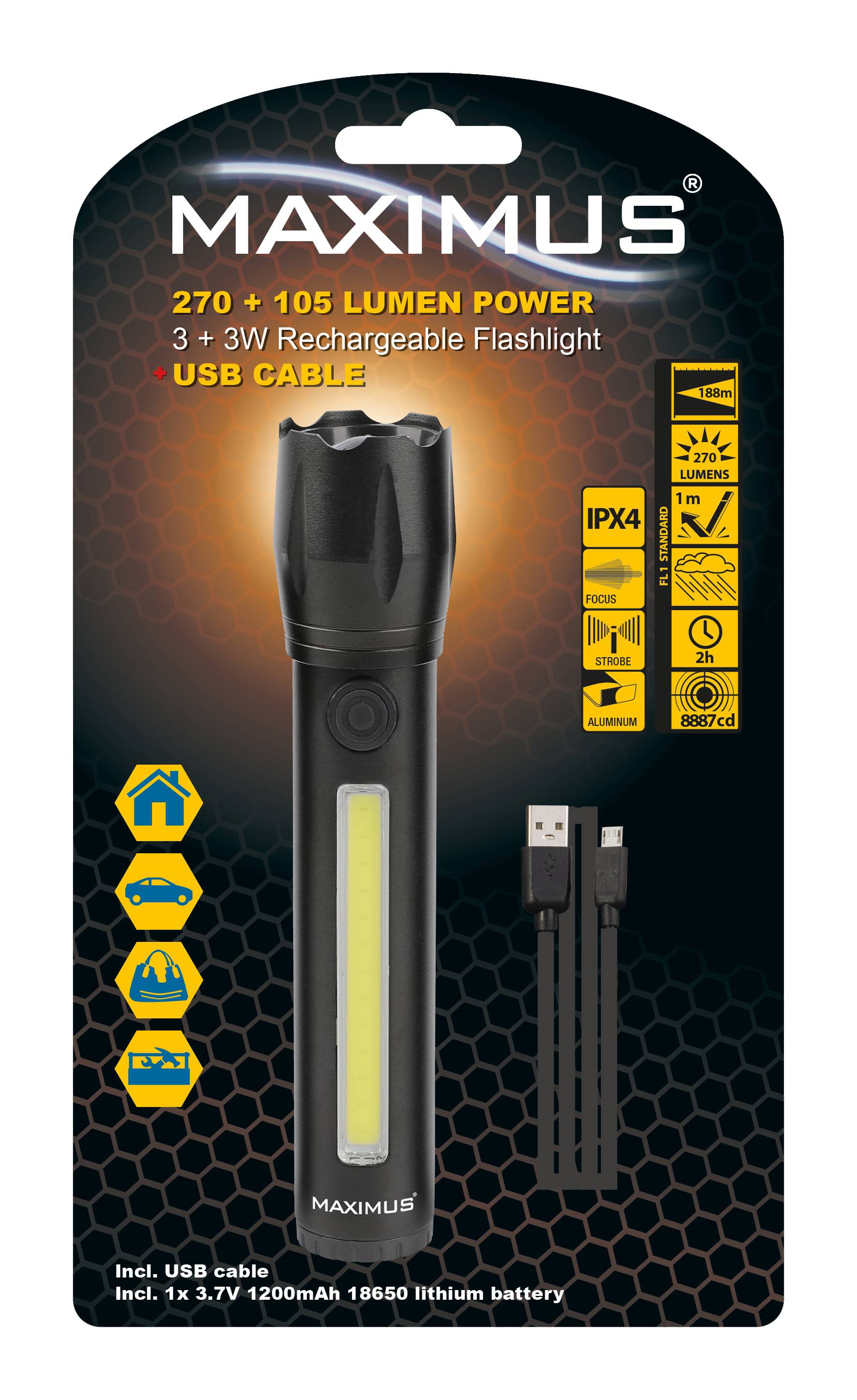 Maximus - Lampe torche rechargeable 2 en 1 Maximus M-FL-028 - 270lm - Imagen 1