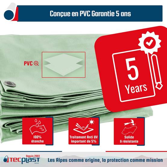 Bâche Tunnel agricole 3,5x3,5 m LP506TU Vert Sauge - Garantie 5 ans - Bâche PVC étanche pour Tunnel de stockage TECPLAST - Image 3