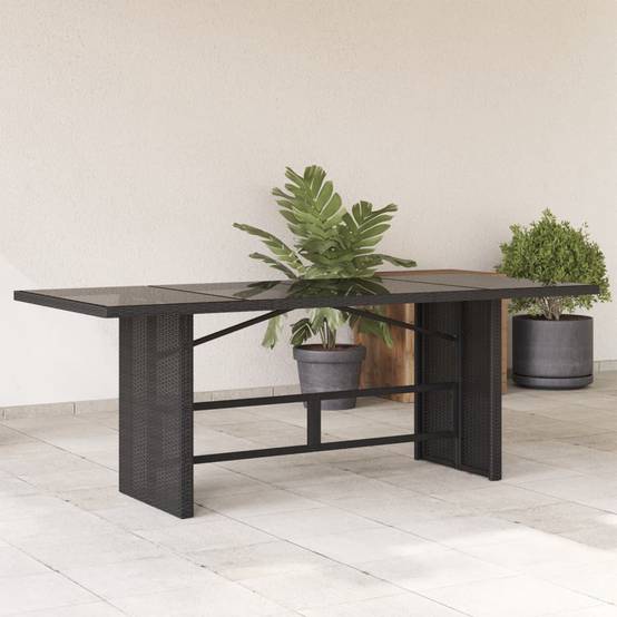Table de jardin résine tressée verre trempé noir 190 x 80 x 75 cm - PANGIVO - Image 1