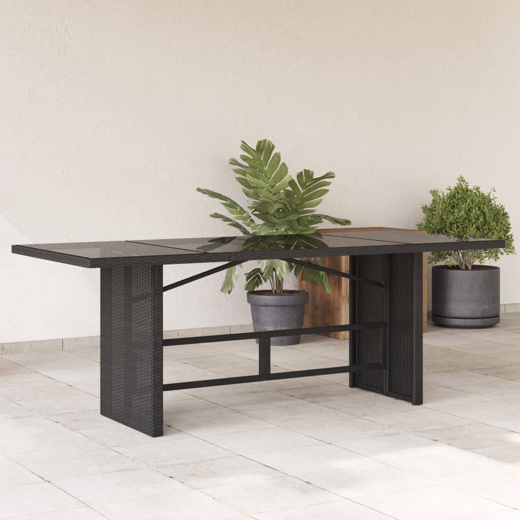 Table de jardin résine tressée verre trempé noir 190 x 80 x 75 cm - PANGIVO