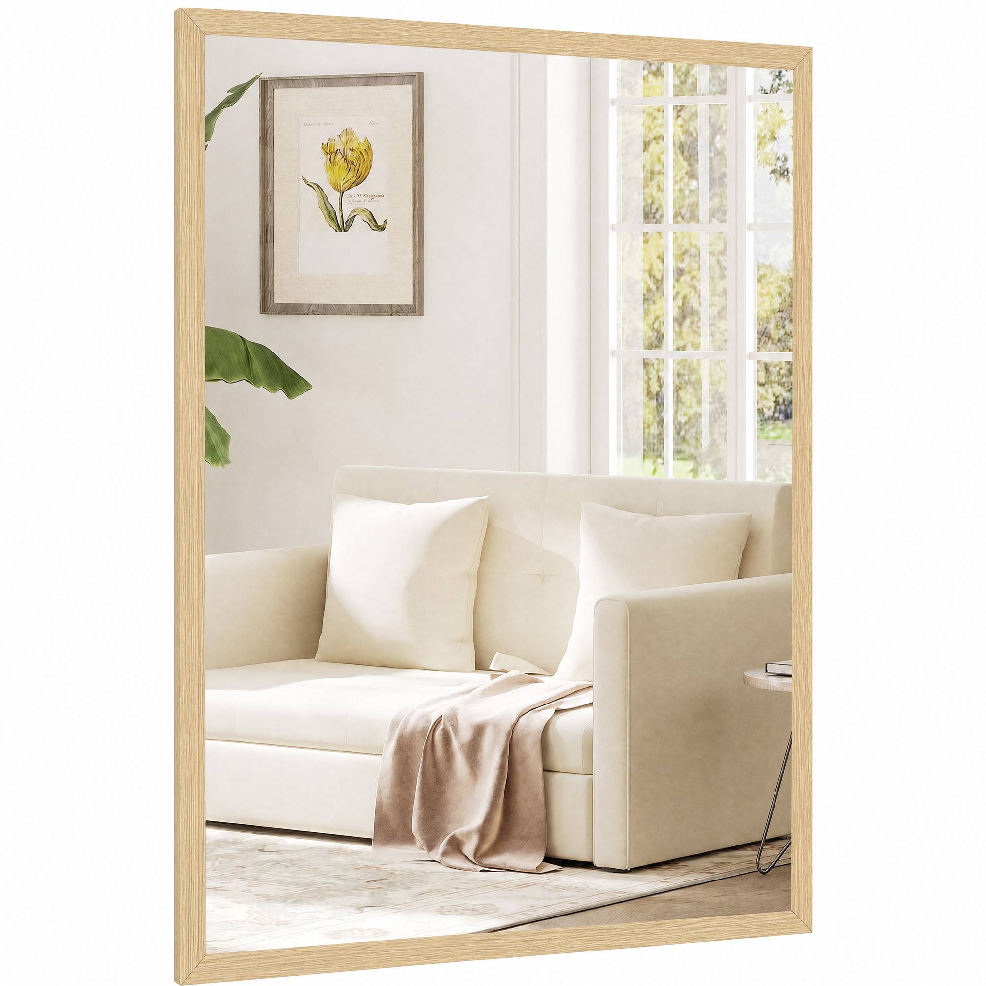 Sans Marque - Miroir mural rectangulaire 80x60 cm cadre bois naturel salle bain salon chambre - Image 2