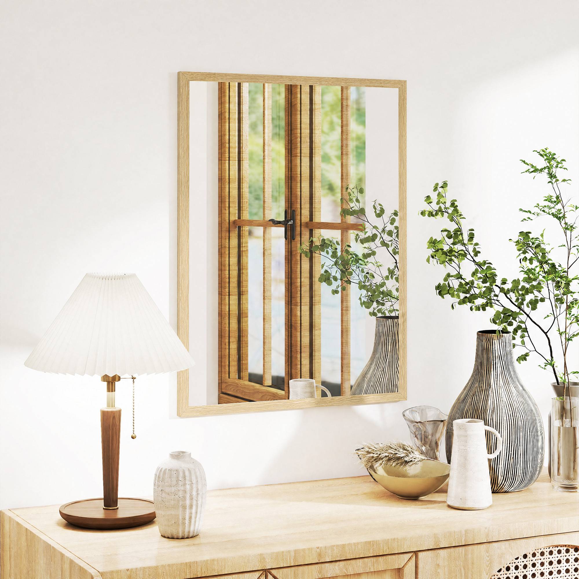 Sans Marque - Miroir mural rectangulaire 80x60 cm cadre bois naturel salle bain salon chambre - Image 4