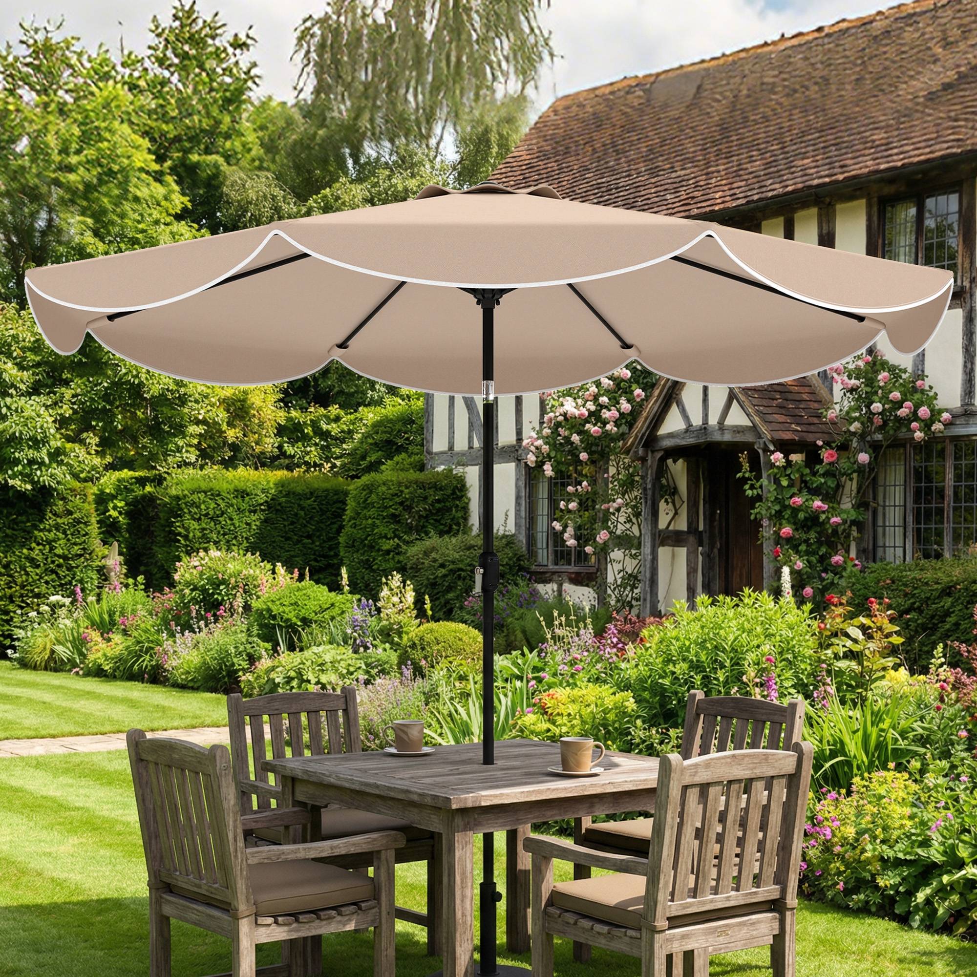 Parasol terrasse exterieur Ø2,7 m, inclinaison ajustable 3 positions, manivelle et volant, kaki - Image 10