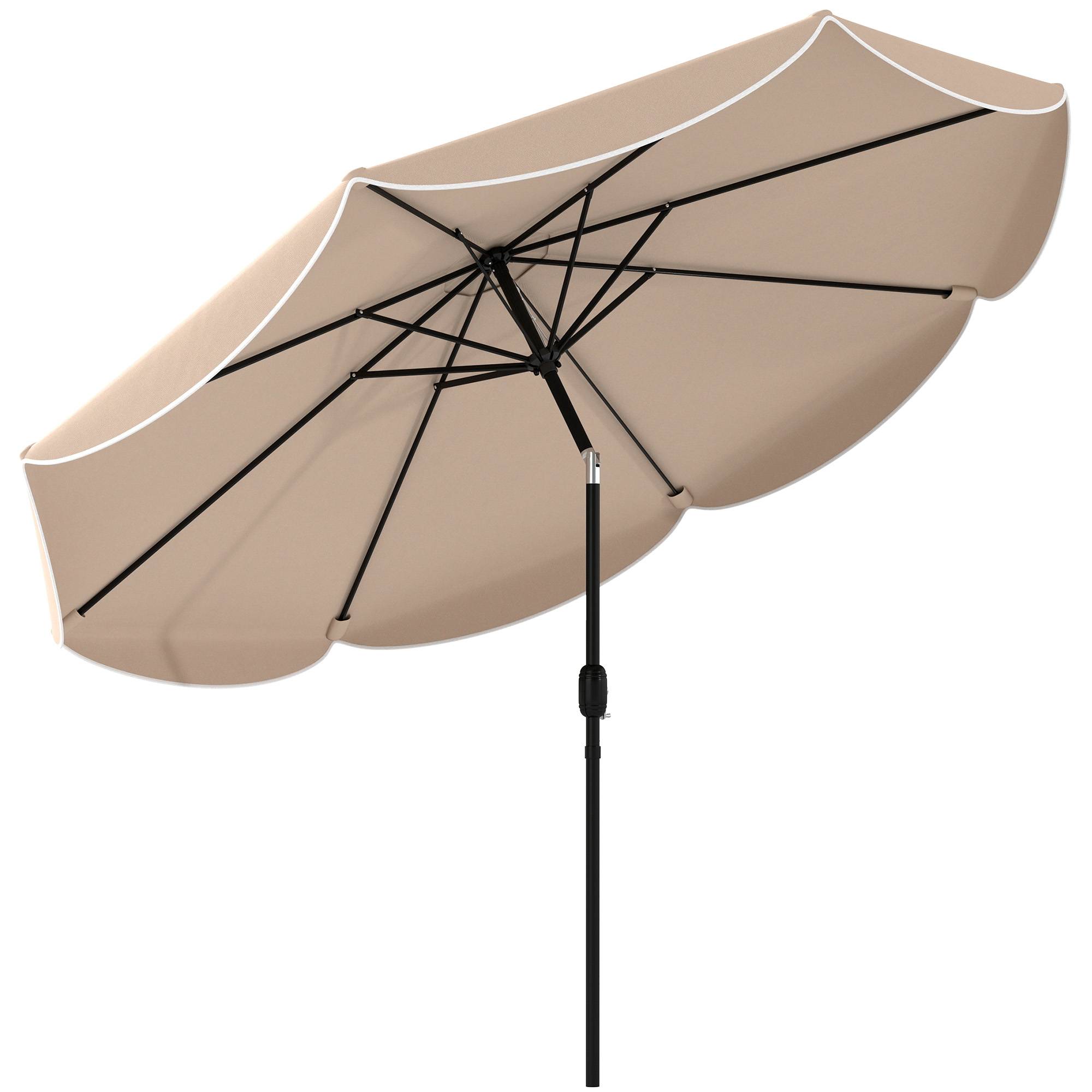 Parasol terrasse exterieur Ø2,7 m, inclinaison ajustable 3 positions, manivelle et volant, kaki - Image 1