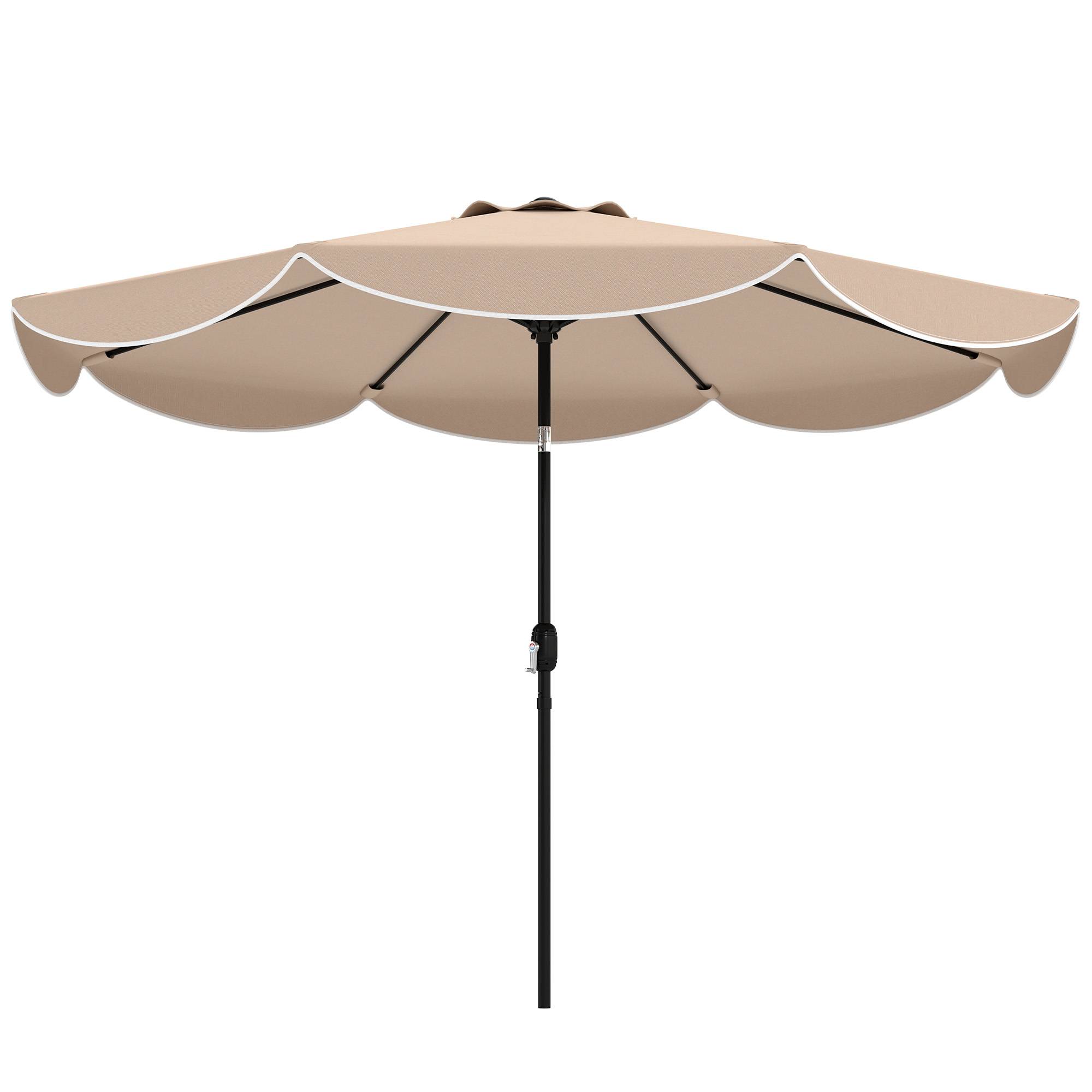 Parasol terrasse exterieur Ø2,7 m, inclinaison ajustable 3 positions, manivelle et volant, kaki - Image 2