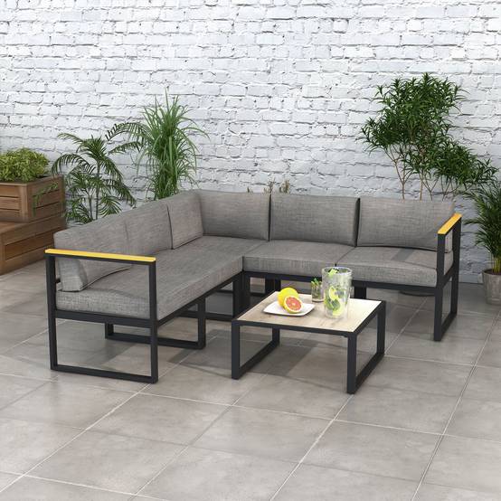 Outsunny - Ensemble Salon de Jardin d'angle extérieur 6 places grand confort aluminium - Outsunny - Image 2