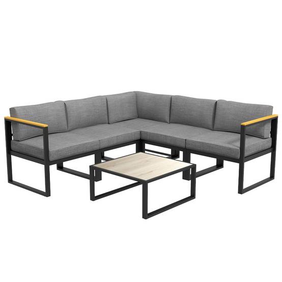 Outsunny - Ensemble Salon de Jardin d'angle extérieur 6 places grand confort aluminium - Outsunny - Image 1