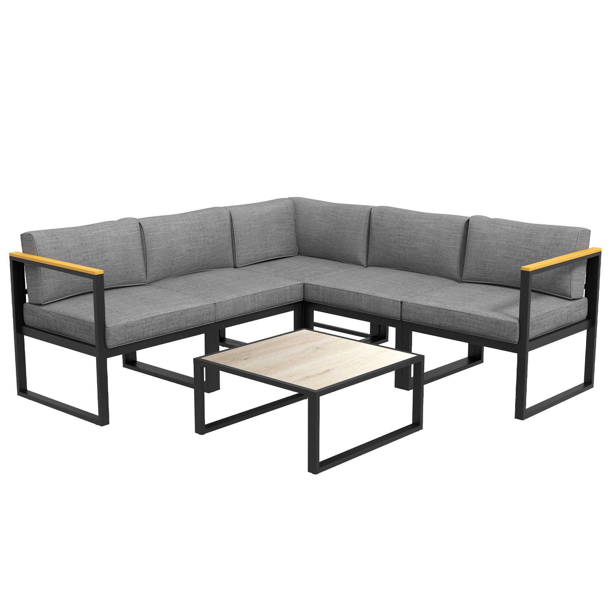 Outsunny - Ensemble Salon de Jardin d'angle extérieur 6 places grand confort aluminium - Outsunny