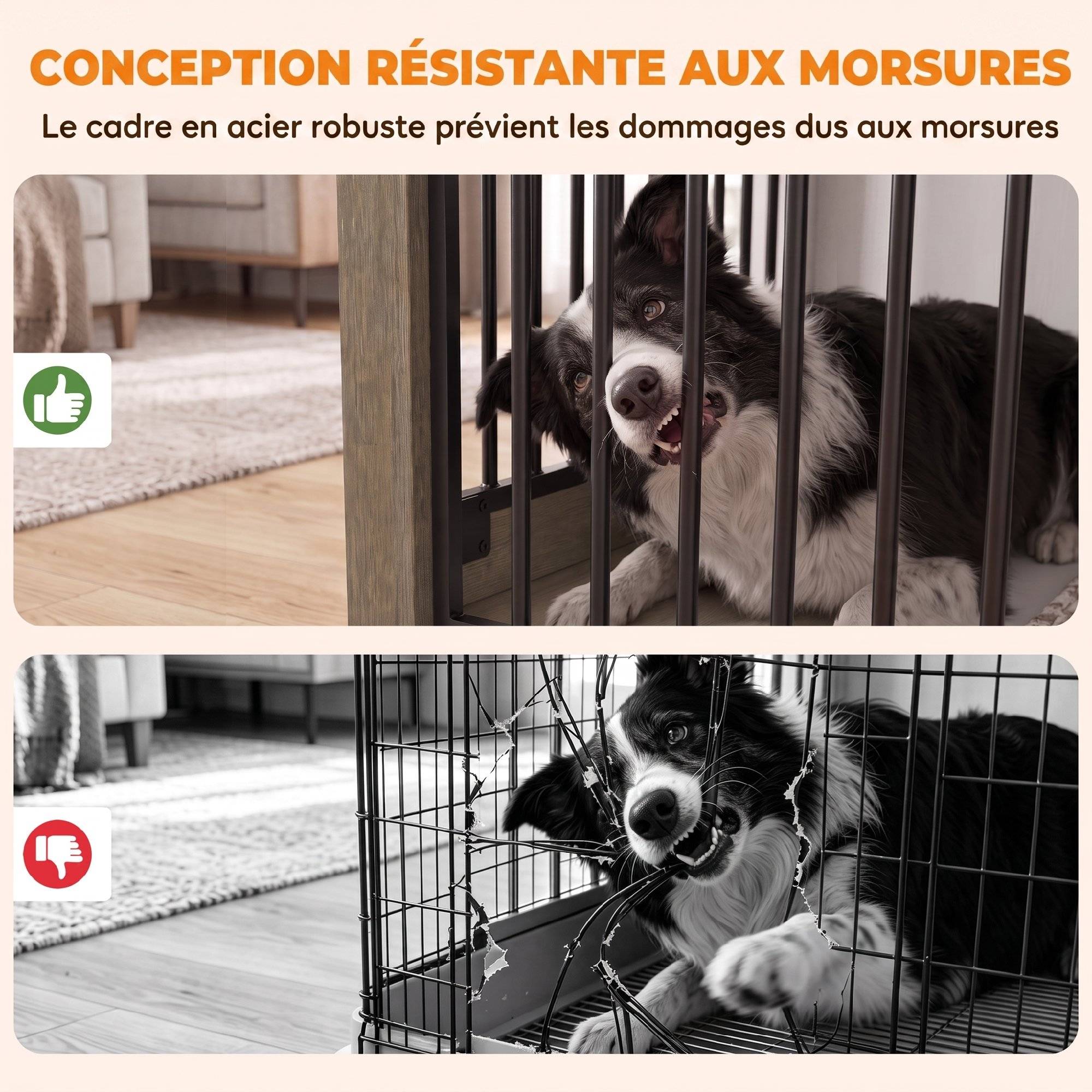 Cage pour chien bois et acier, porte coulissante, table d'appoint, niche moderne 100x60x68cm, effet bois gris - Image 8
