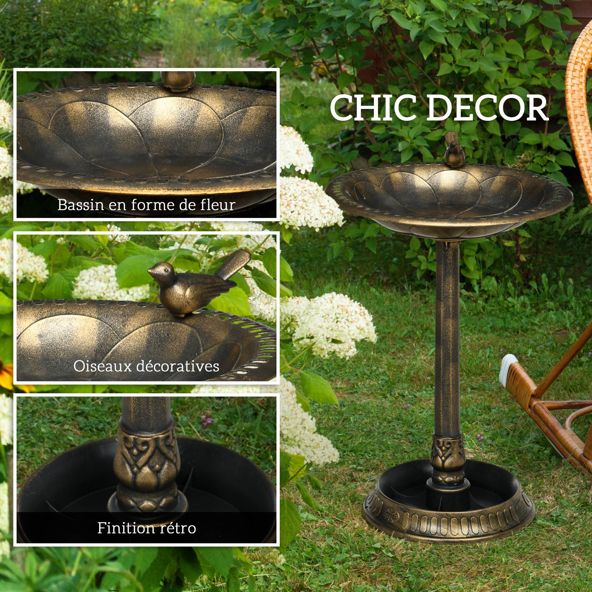 Maison Chic - Bain d'oiseaux Abreuvoir, mangeoire pour Oiseaux jardinière 2 en 1 Ø 50 x 72cm polypropylène Bronze Antique - Image 7