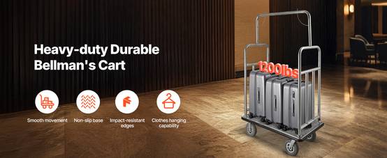 VEVOR Chariot Porte Bagages Hôtel Plate-forme 544 kg Finition Acier Inox Brossé - Image 9