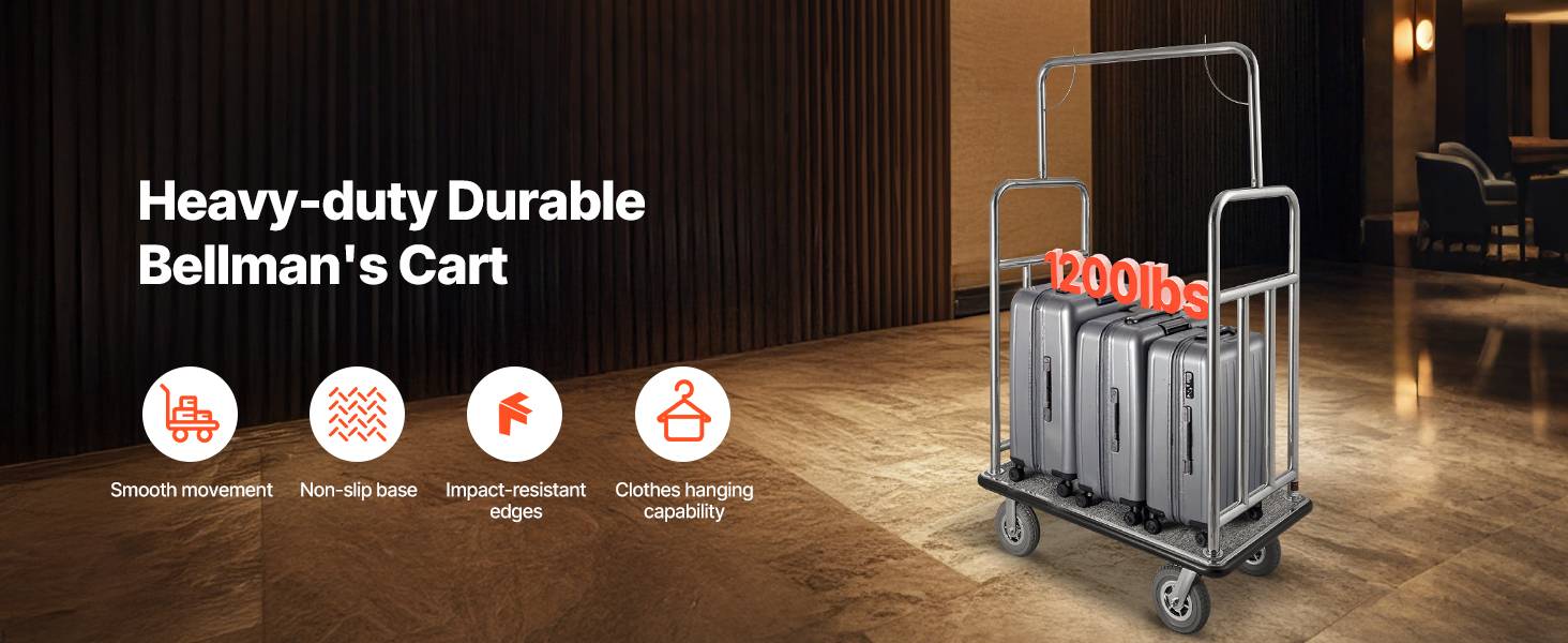 VEVOR Chariot Porte Bagages Hôtel Plate-forme 544 kg Finition Acier Inox Brossé - Image 9