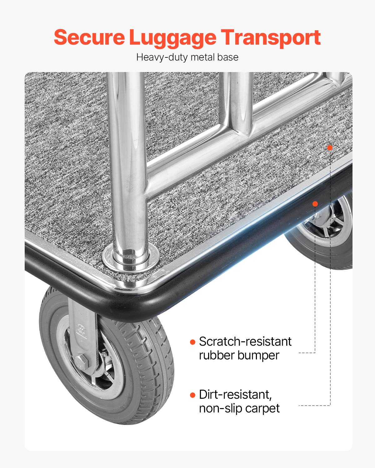 VEVOR Chariot Porte Bagages Hôtel Plate-forme 544 kg Finition Acier Inox Brossé - Image 5