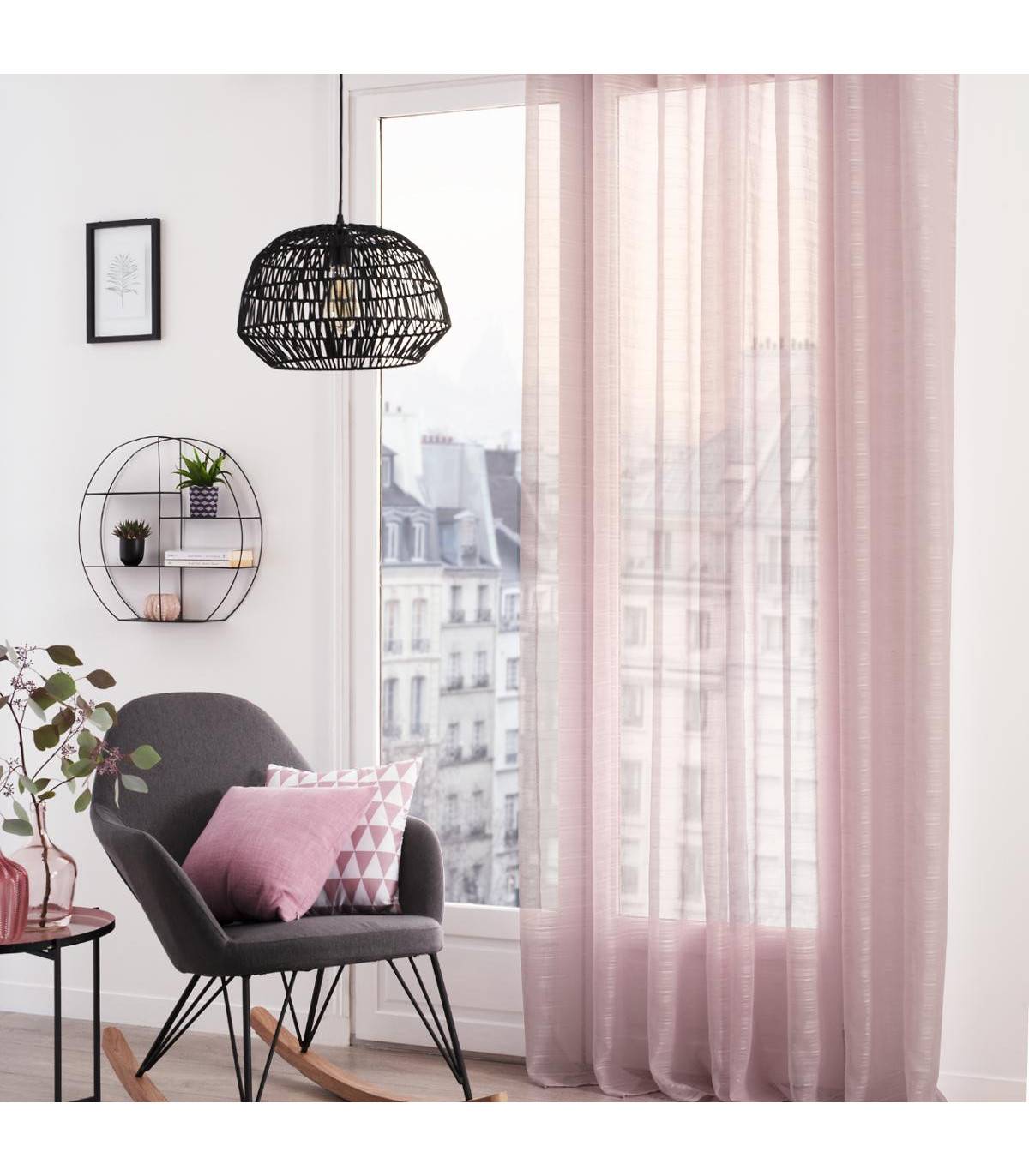 Voilage à œillets Rose tissage à rayures 140 x 240 cm - Imagen 4