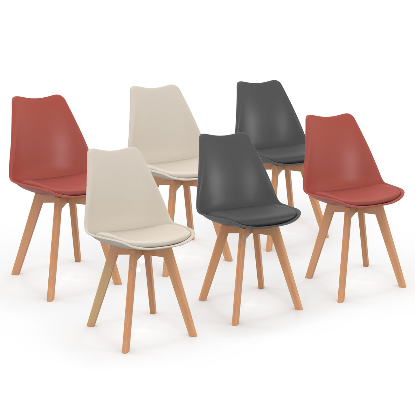 Lot de 6 chaises scandinaves SARA mix color gris foncé x2, terracotta x2, beige x2 - Image 2