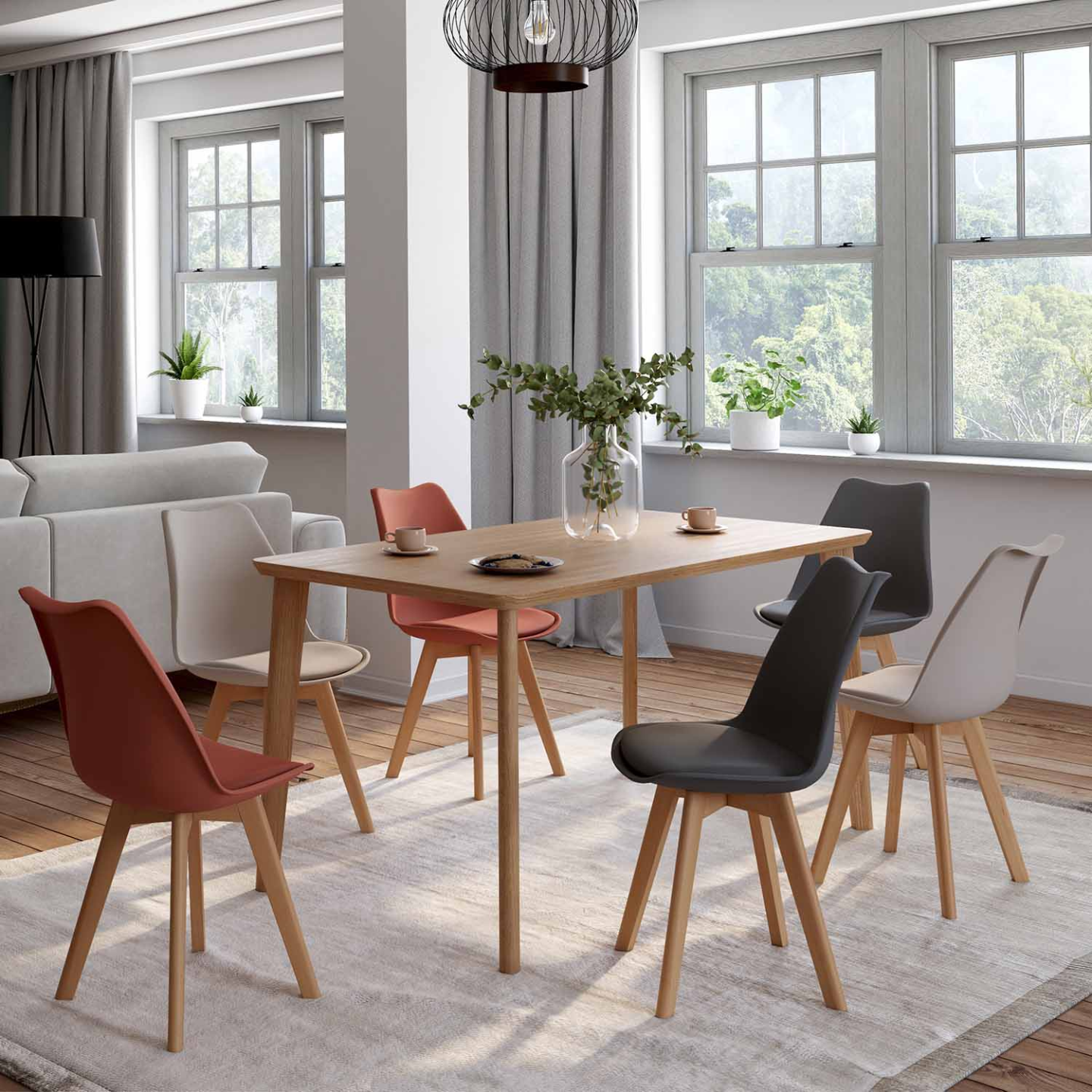 Lot de 6 chaises scandinaves SARA mix color gris foncé x2, terracotta x2, beige x2 - Image 1