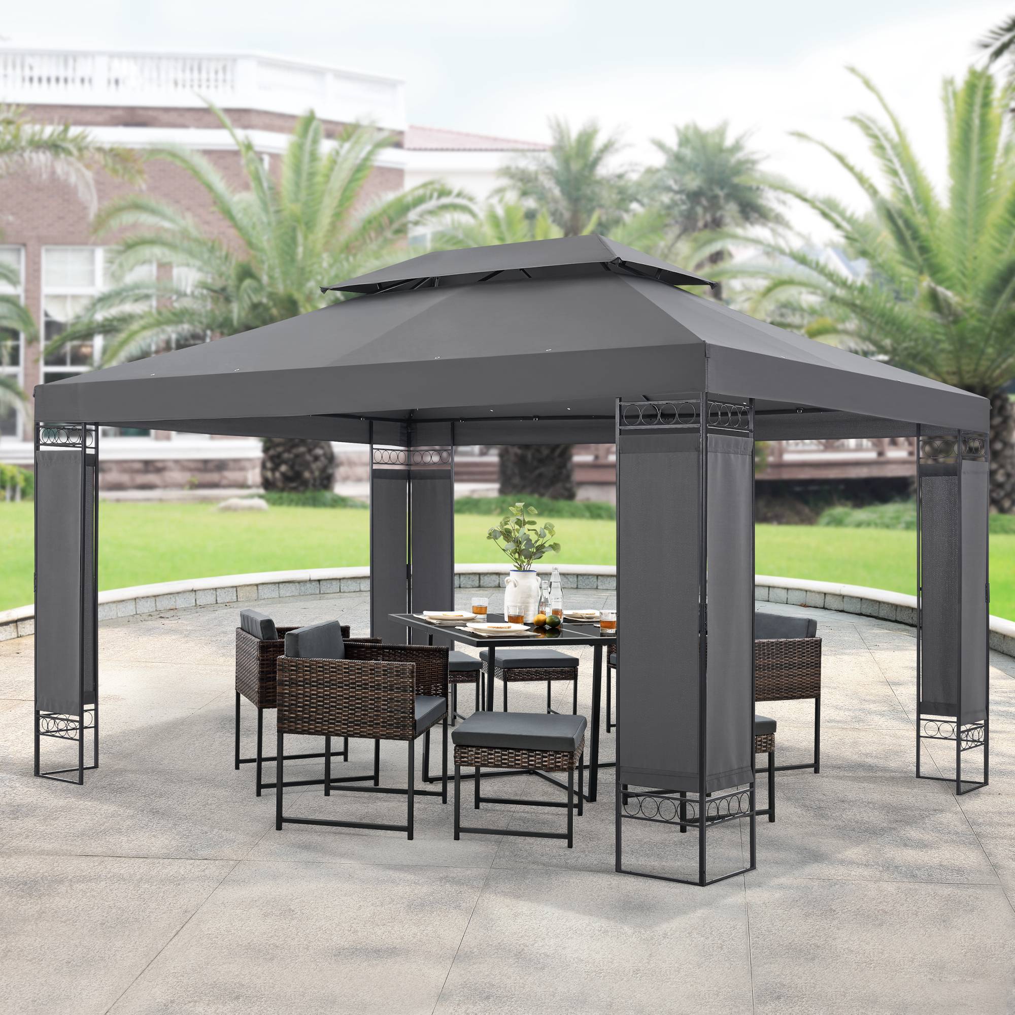 Tonnelle de jardin Lanciano avec structure en acier 400 x 300 x 265 cm gris foncé [en.casa] - Imagen 2
