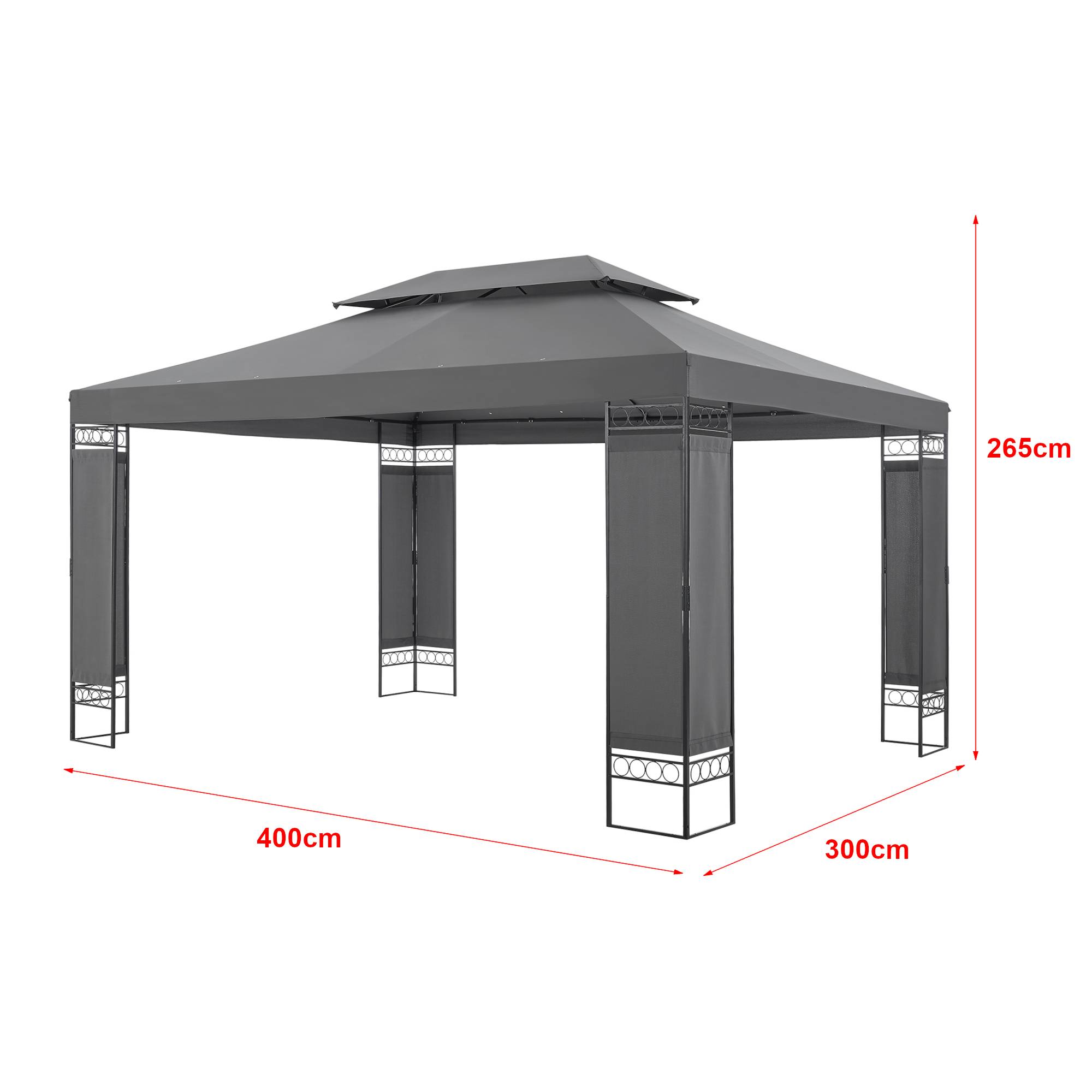 Tonnelle de jardin Lanciano avec structure en acier 400 x 300 x 265 cm gris foncé [en.casa] - Imagen 3