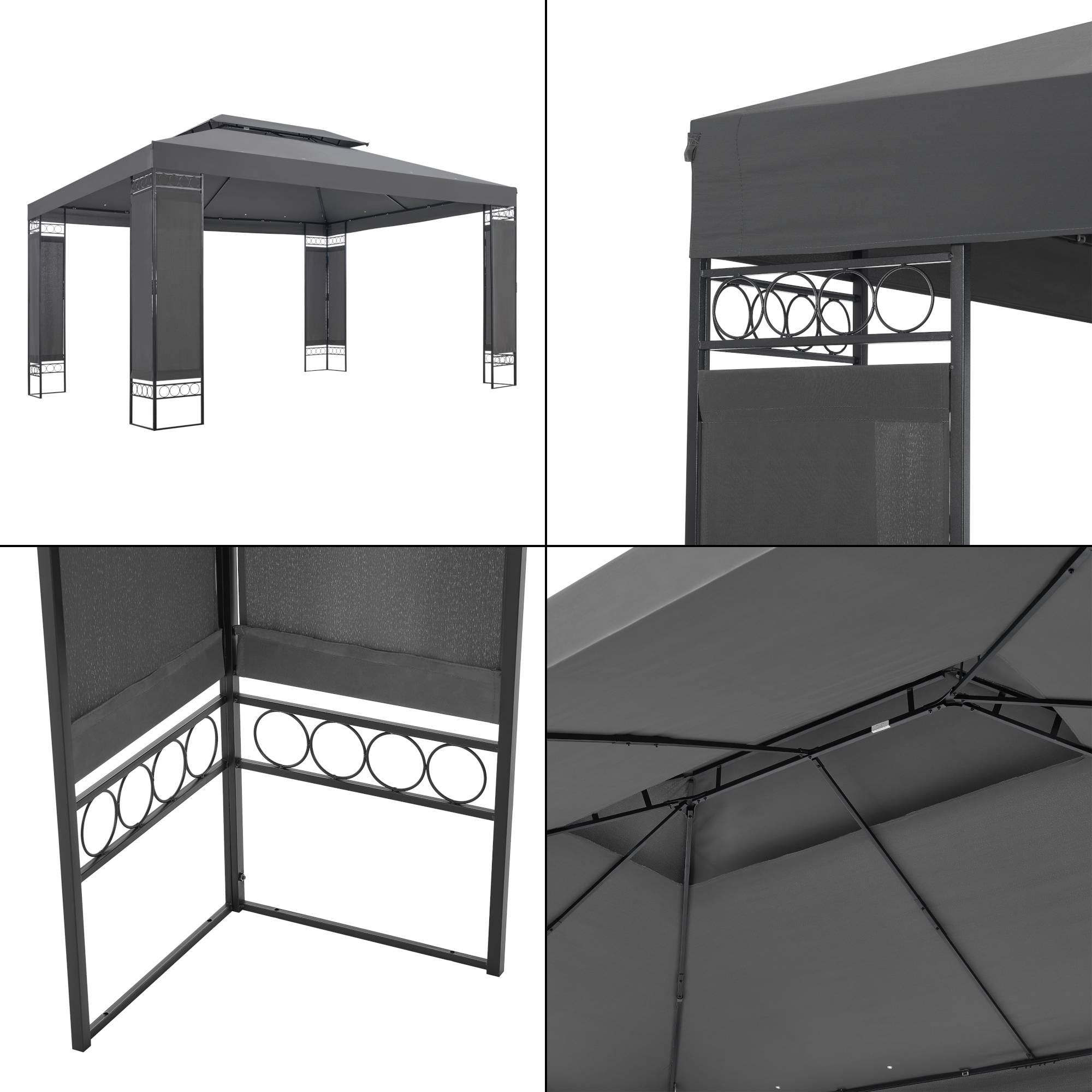Tonnelle de jardin Lanciano avec structure en acier 400 x 300 x 265 cm gris foncé [en.casa] - Imagen 5