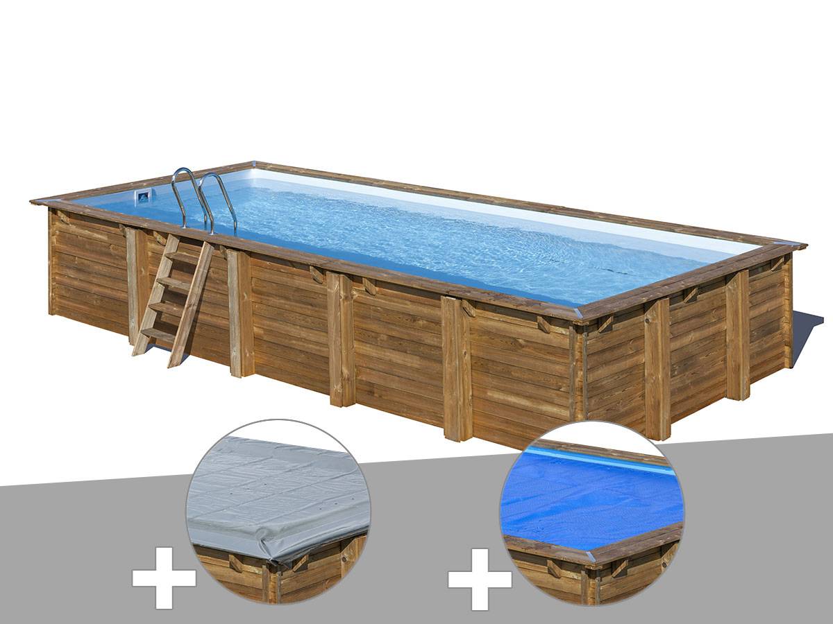 Gré - Kit piscine bois Gré Braga 8,15 x 4,20 x 1,46 m + Bâche hiver + Bâche à bulles