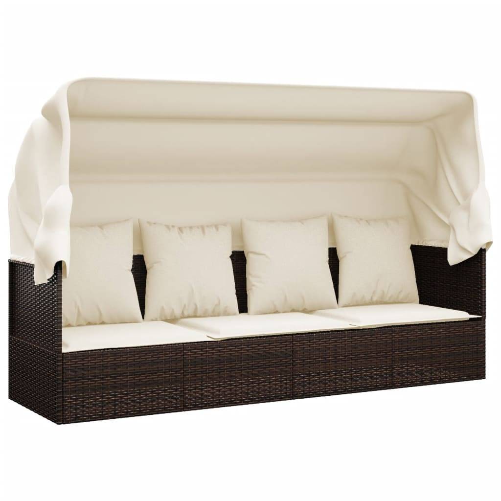 Lit de salon d'extérieur | Transat | Bain de soleil toit et coussins Marron Résine tressée - Image 1