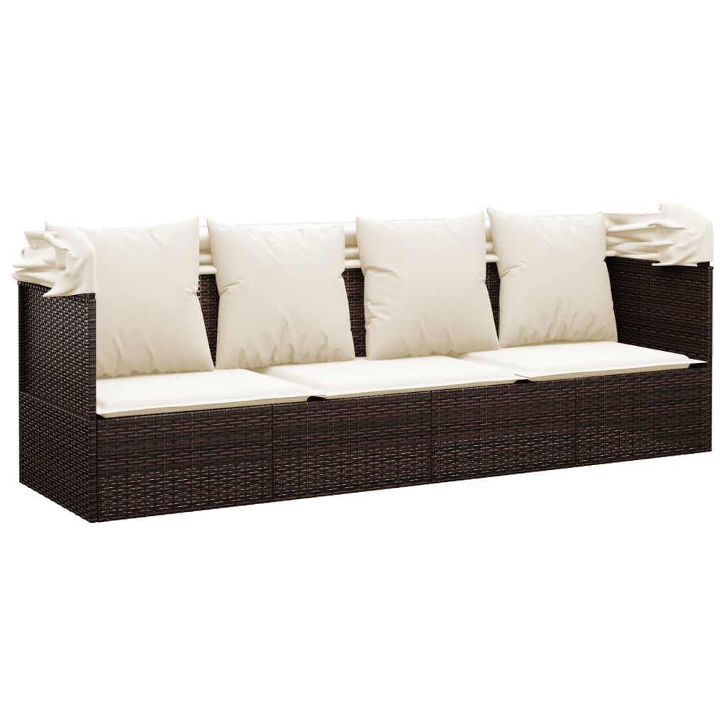 Lit de salon d'extérieur | Transat | Bain de soleil toit et coussins Marron Résine tressée - Image 6