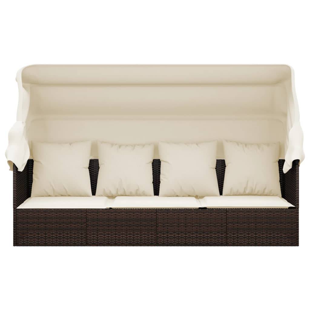 Lit de salon d'extérieur | Transat | Bain de soleil toit et coussins Marron Résine tressée - Image 3