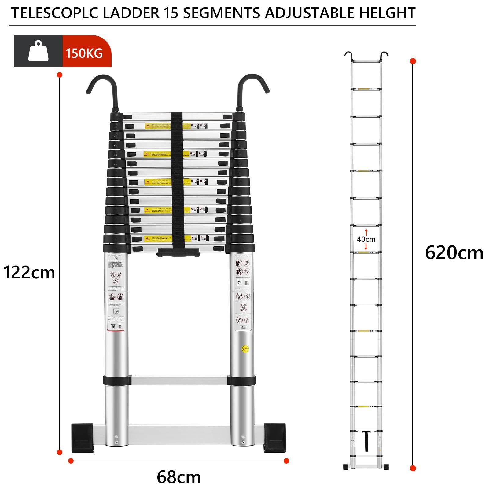 Échelle Télescopique 6.2M en Aluminium Bricolage Pliable, Charge Maximale 150kg - Image 6