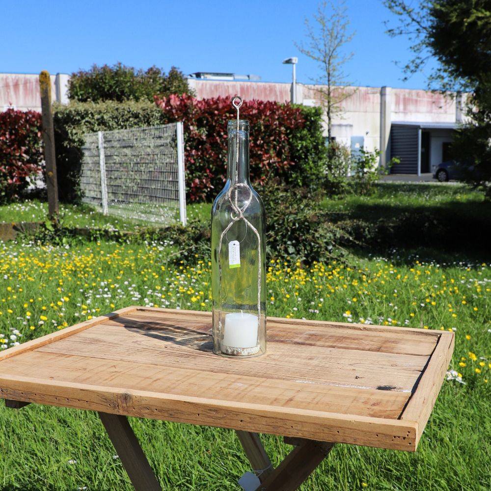 Photophore bouteille en métal et verre gris Ø.7 x 38.5 cm Chemin de campagne - Imagen 4