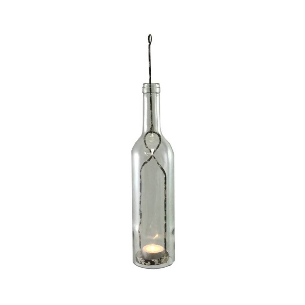 Photophore bouteille en métal et verre gris Ø.7 x 38.5 cm Chemin de campagne - Imagen 1