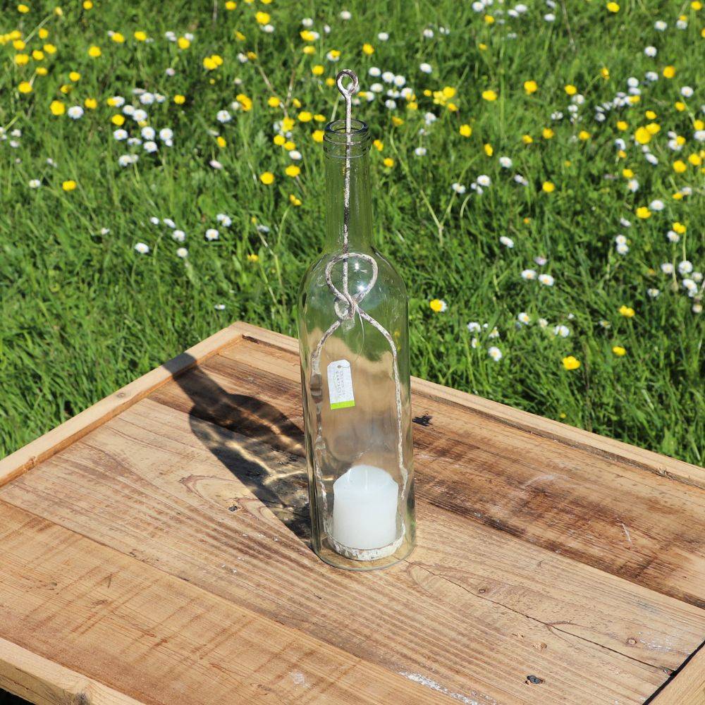Photophore bouteille en métal et verre gris Ø.7 x 38.5 cm Chemin de campagne - Imagen 3