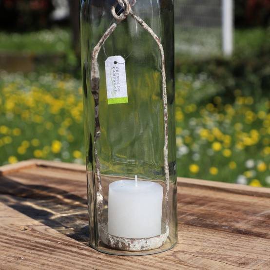 Photophore bouteille en métal et verre gris Ø.7 x 38.5 cm Chemin de campagne - Imagen 5
