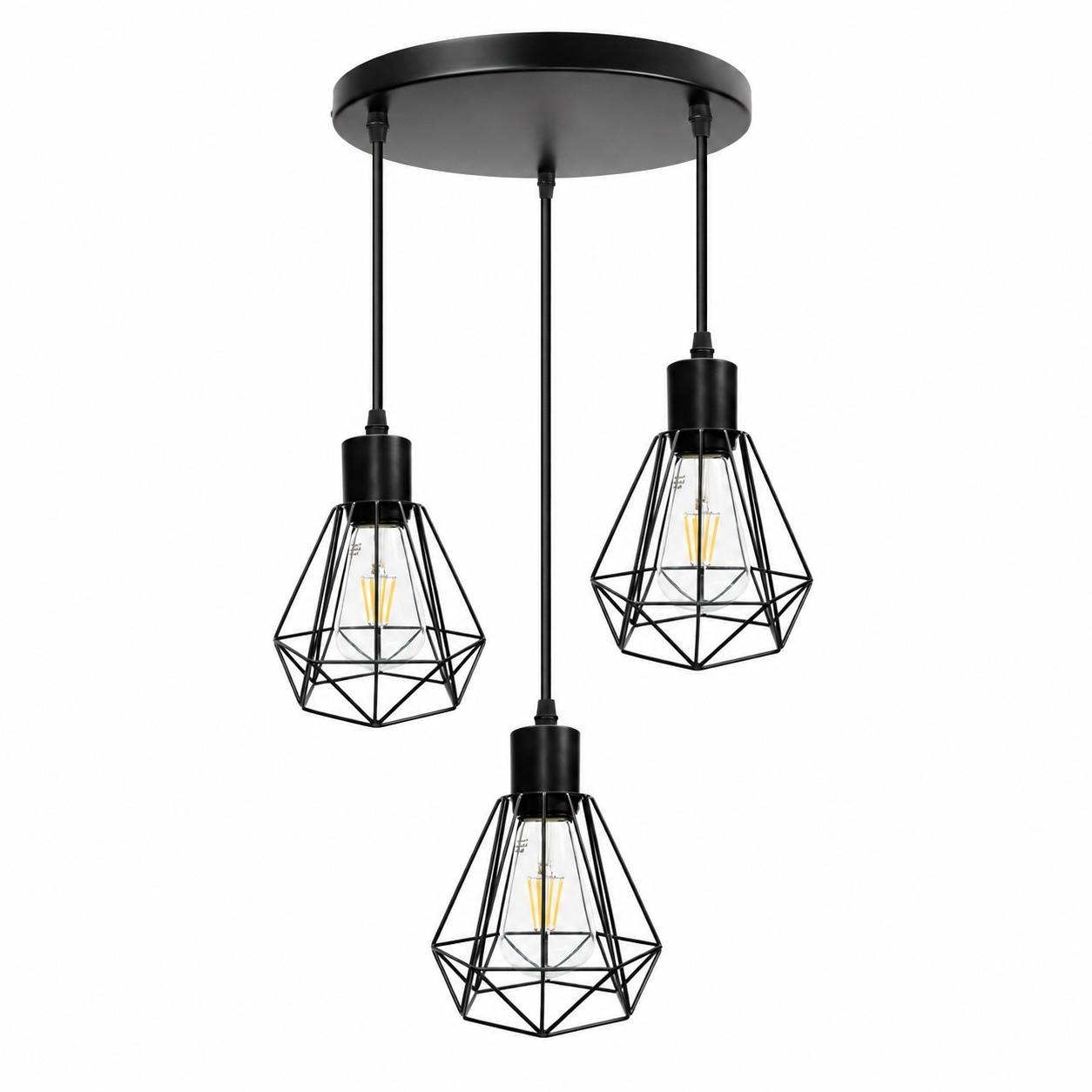 Suspension Industrielle 3 Lampes E27 Métal Design Restaurant Salon - Image 1
