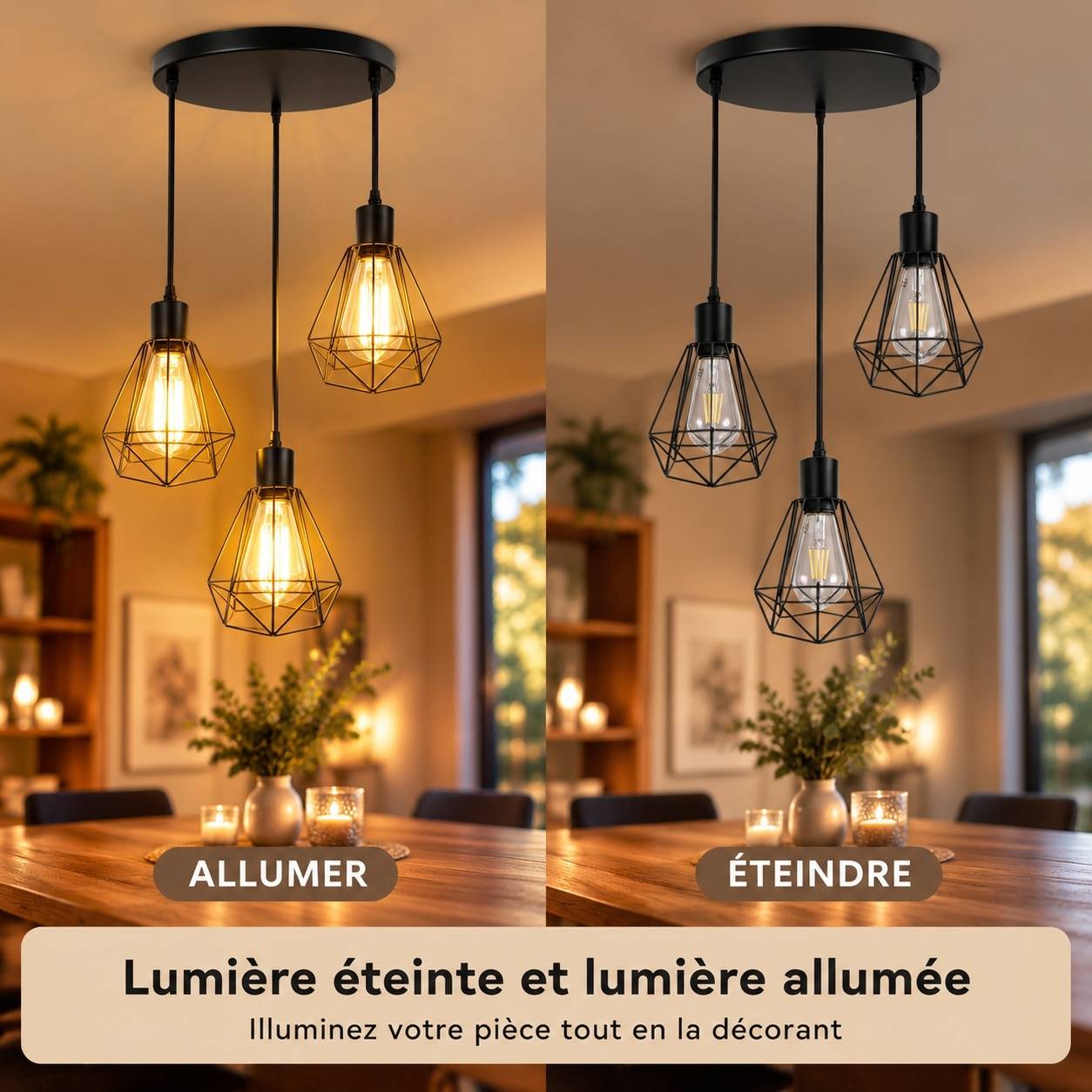 Suspension Industrielle 3 Lampes E27 Métal Design Restaurant Salon - Image 4