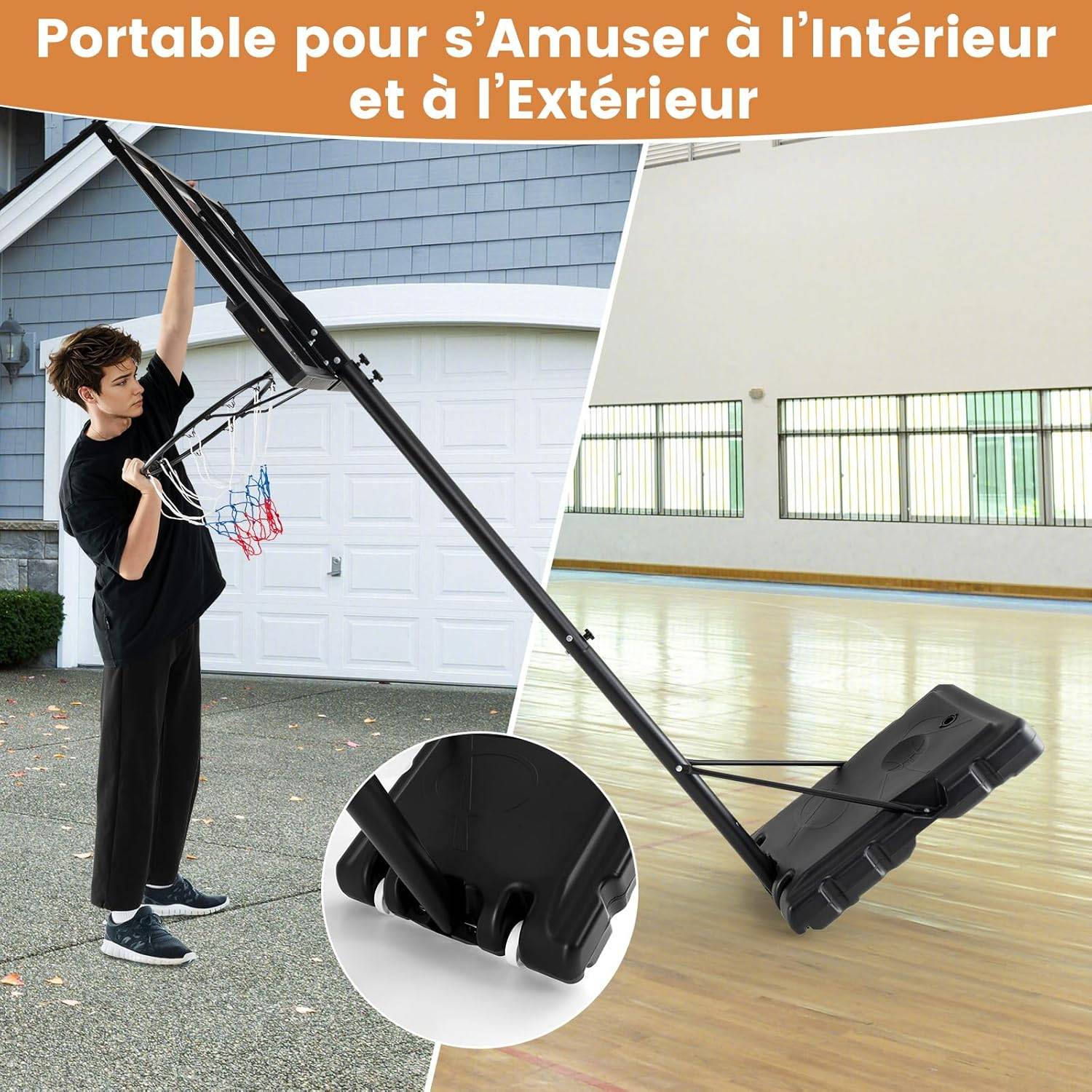 COSTWAY Panier de Basket-Ball Hauteur Réglable 225-305 cm, Support de Basketball Mobile avec Panneau Incassable de 112 cm Panneau Filet de Remplacement et Roues, pour Enfants Adultes COSTWAY Panier de Basket-Ball Hauteur Réglable 225-305 cm, Support de Basketball Mobile avec Panneau Incassable de 112 cm Panneau Filet de Remplacement et Roues, pour Enfants Adultes