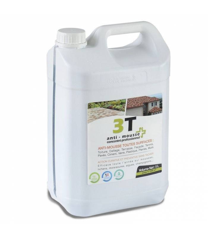 3T - Antimousse concentré 3T 5 litres à diluer pour 1000 m² de traitement toit toiture mur et sol