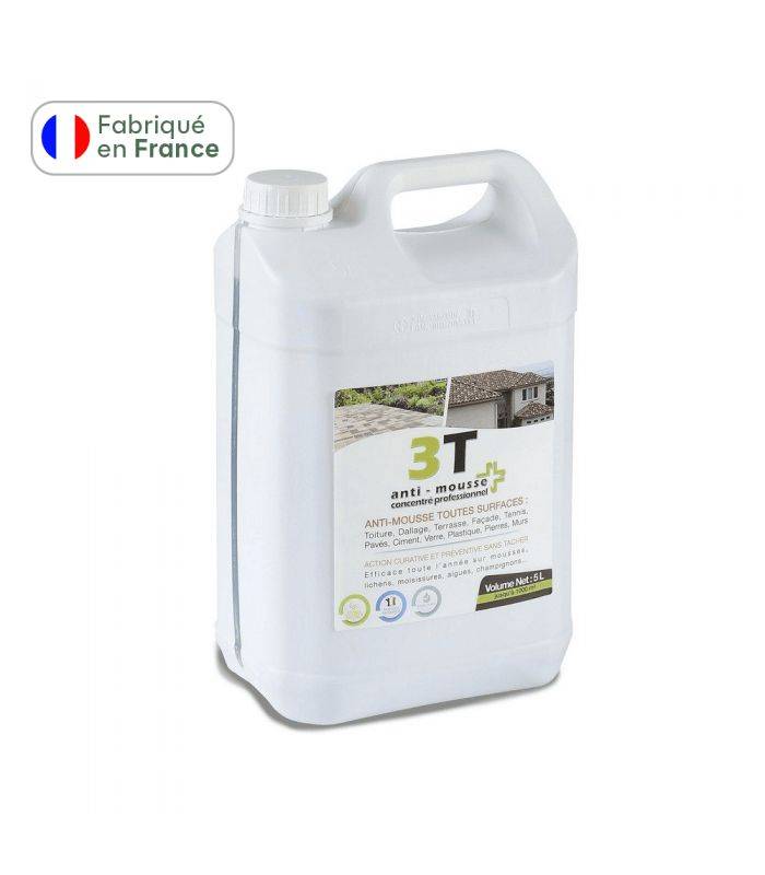 3T - Antimousse concentré 3T 5 litres à diluer pour 1000 m² de traitement toit toiture mur et sol