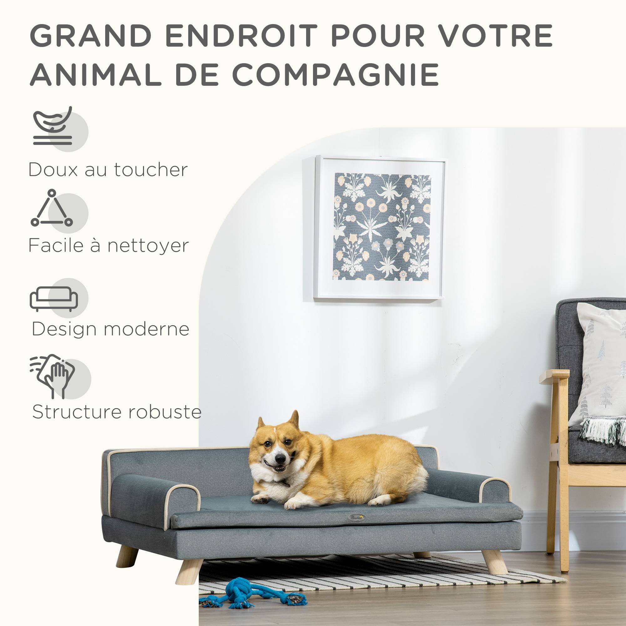 ComfortXL - Grand canapé velours pour chien et chat repos optimal 100x62x32cm gris - ComfortXL Outdoor Living - Image 9