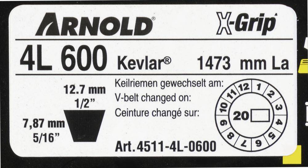 Arnold - Courroie trapézoïdale X-Grip V de type 4L600 Arnold - Imagen 2