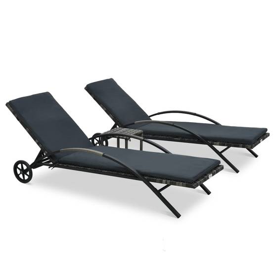 Helloshop26 - Lot de deux chaises longues transat 200 cm avec table résine tressée anthracite - Imagen 1