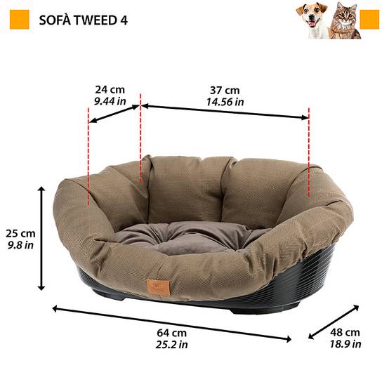 Ferplast - Ferplast Panier Chien et Chat avec Coussin SOFA' 4 TWEED Lavable, Lit pour Chien et Chat en Plastique Rembourré, Corbeille en Plastique, Fond Perforé - Image 2