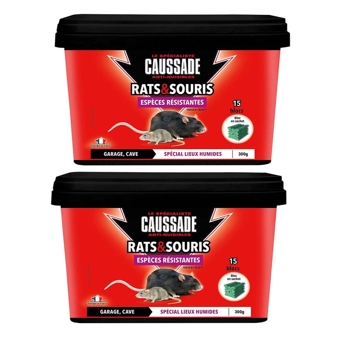 Multitanks - Lot de 2 boites Raticide Rats & Souris -Espèces Résistantes, seau de 300grs ( 15 x 20grs )