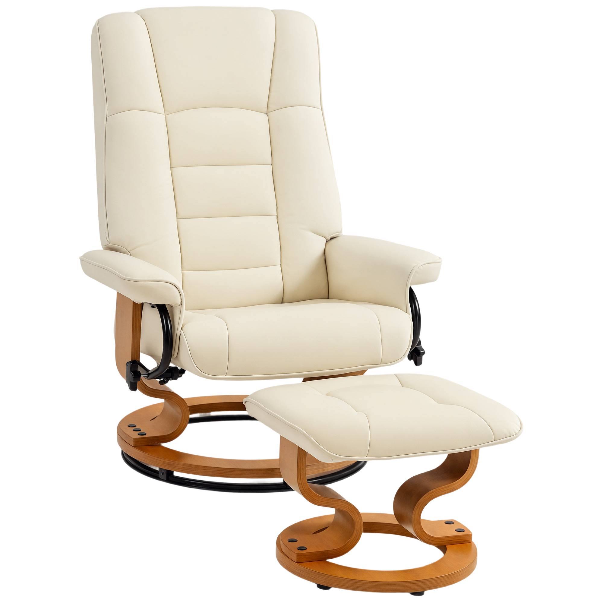 Fauteuil de relaxation inclinable avec repose-pied, pivotant, cadre en bois , revêtement synthétique crème - Image 2