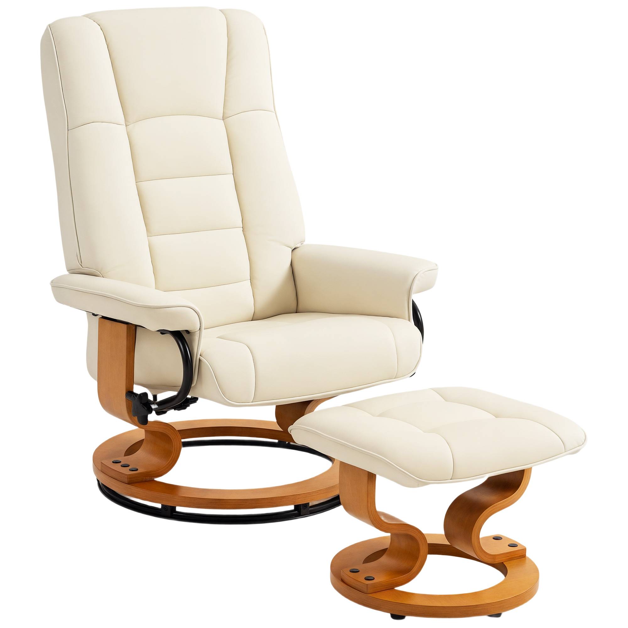 Fauteuil de relaxation inclinable avec repose-pied, pivotant, cadre en bois , revêtement synthétique crème - Image 1