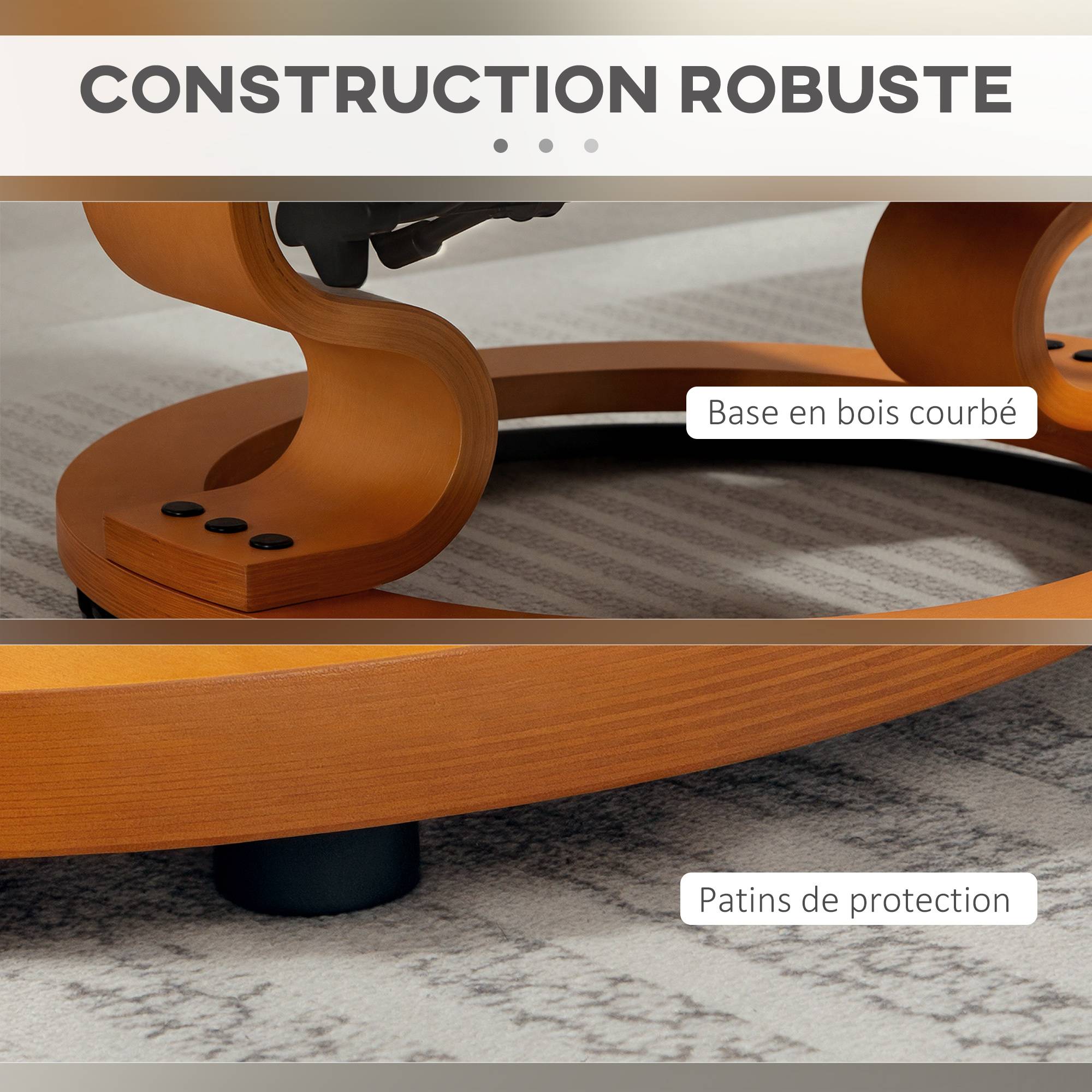 Fauteuil de relaxation inclinable avec repose-pied, pivotant, cadre en bois , revêtement synthétique crème - Image 9