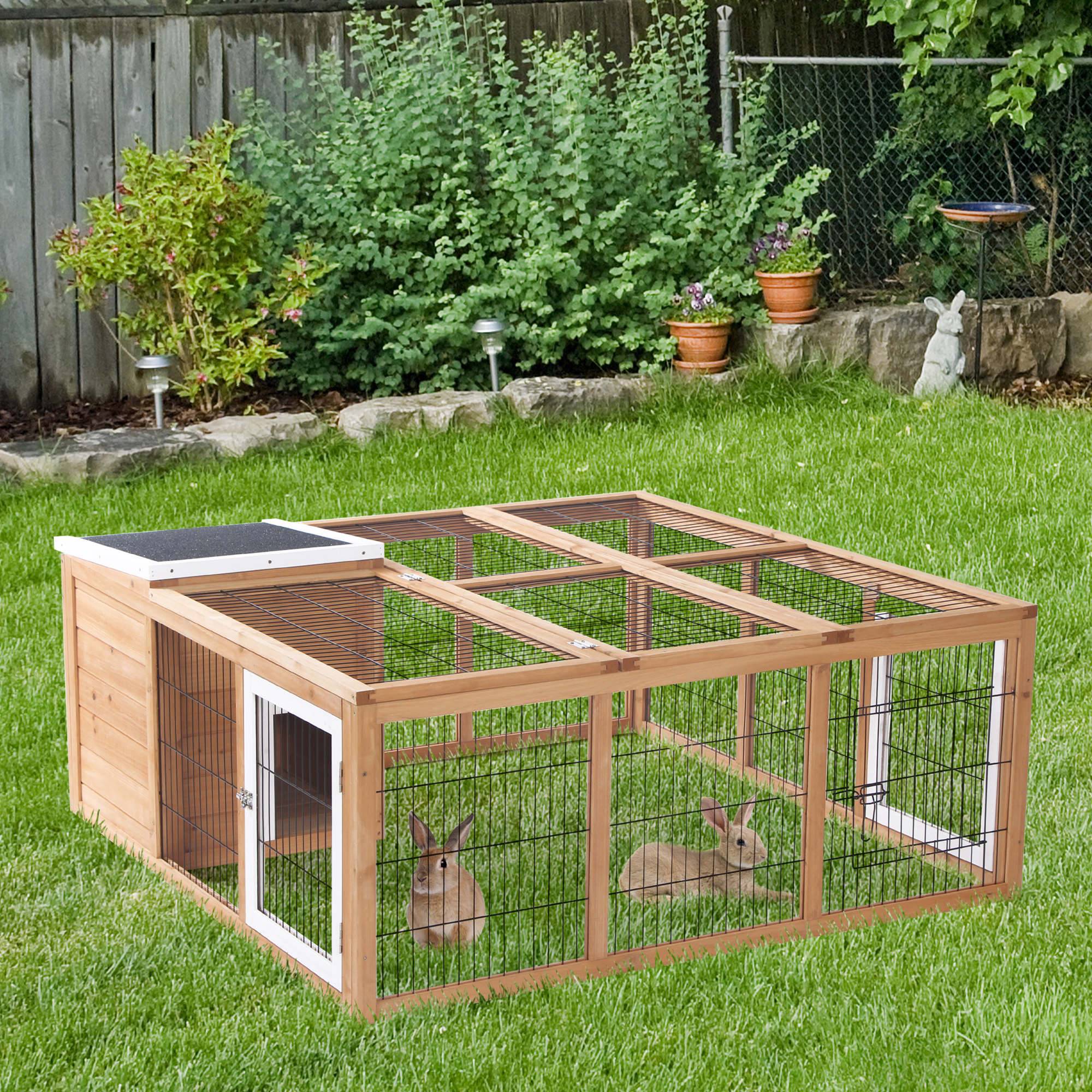 Enclos pour petits animaux en bois de sapin naturel 123 x 120 x 52 cm - PANGIVO - Image 2