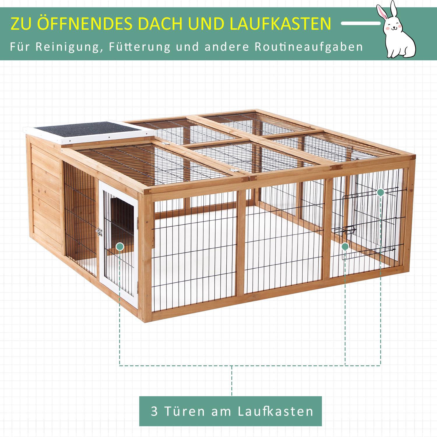 Enclos pour petits animaux en bois de sapin naturel 123 x 120 x 52 cm - PANGIVO - Image 5