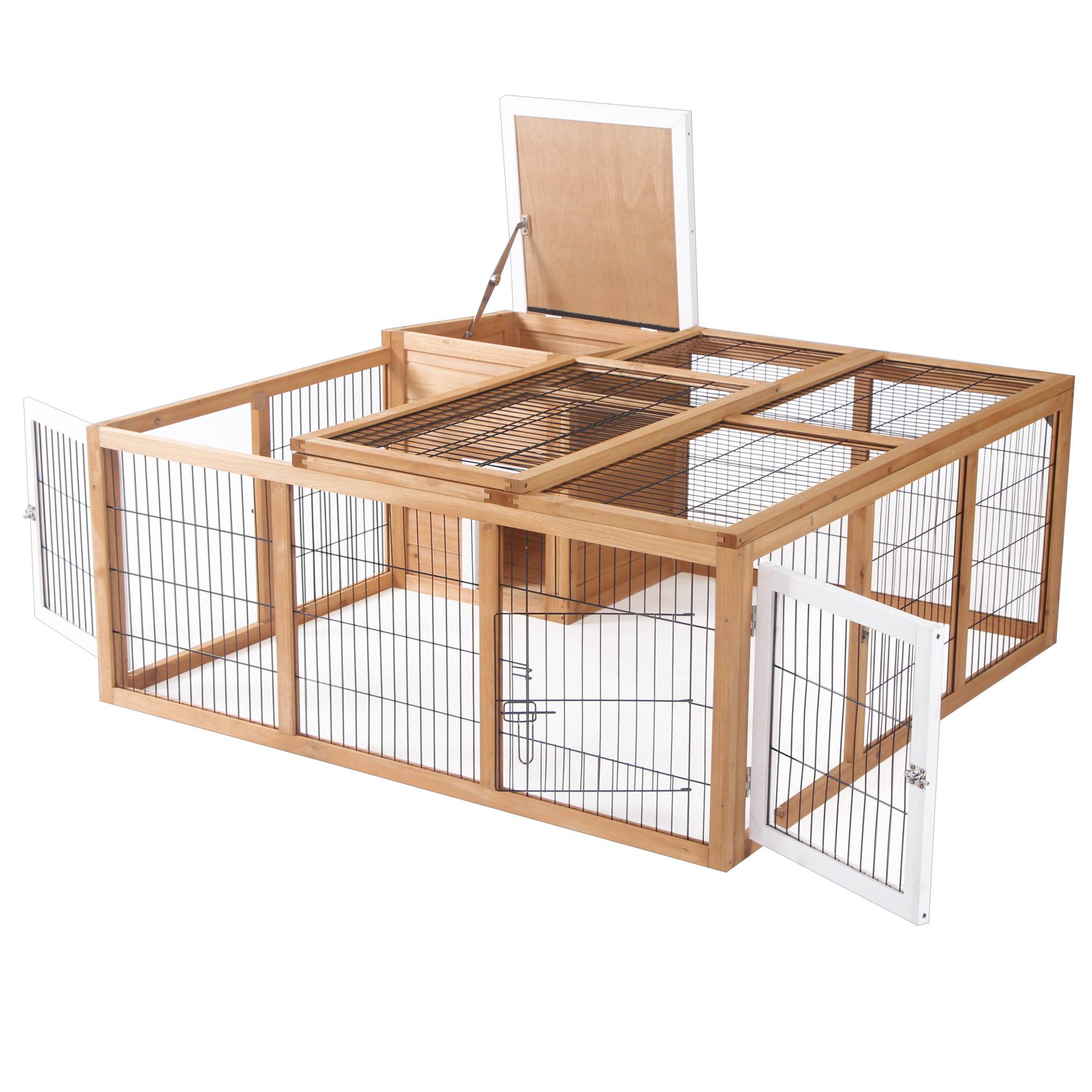 Enclos pour petits animaux en bois de sapin naturel 123 x 120 x 52 cm - PANGIVO - Image 7