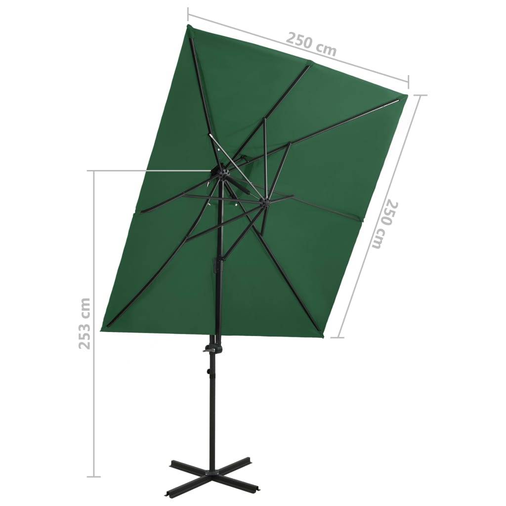 Helloshop26 - Parasol d'extérieur déporté à double toit 250 x 250 cm vert - Imagen 7